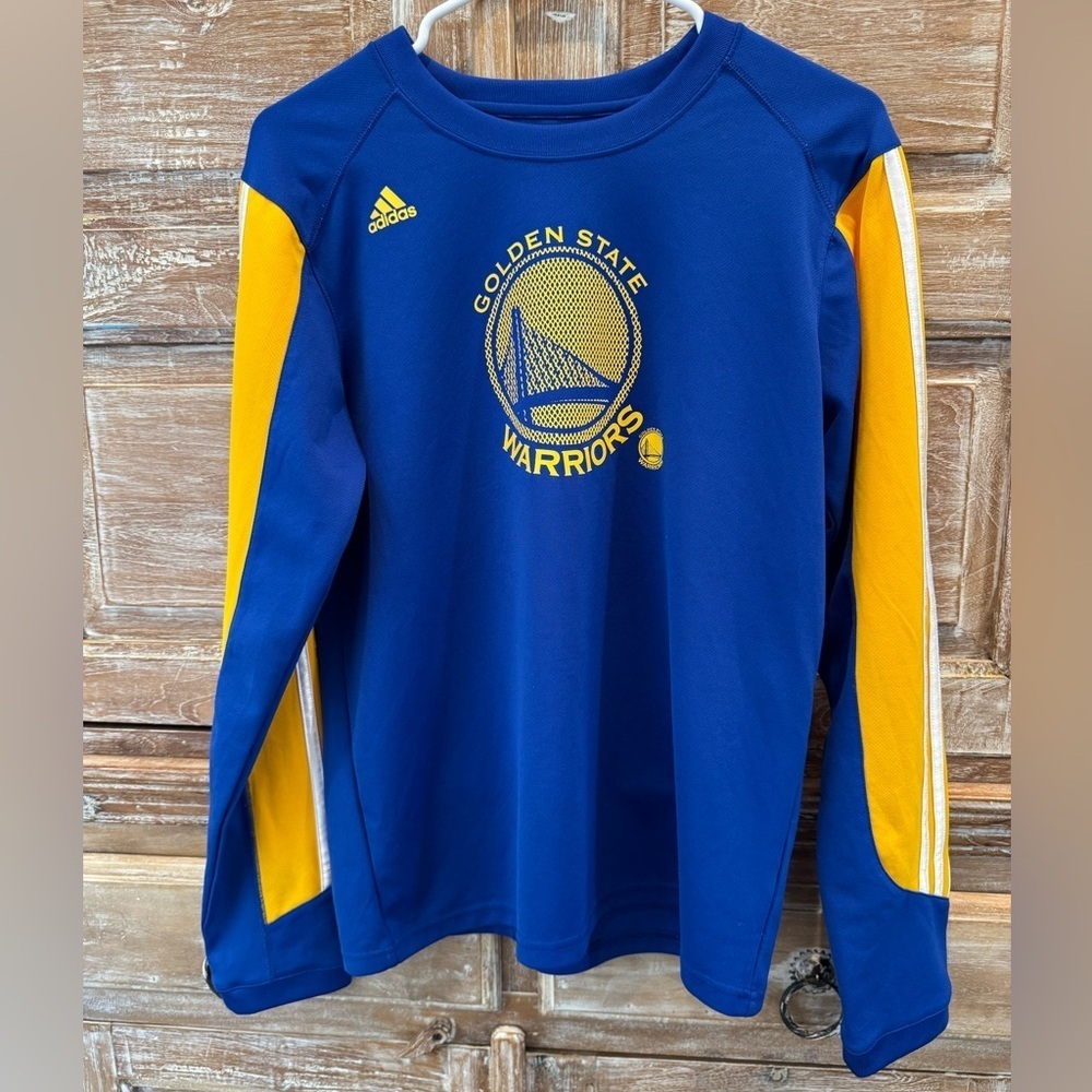 Adidas Golden State Warriors Long Sleeve Kids Blue and Yellow Shirt Size XL
